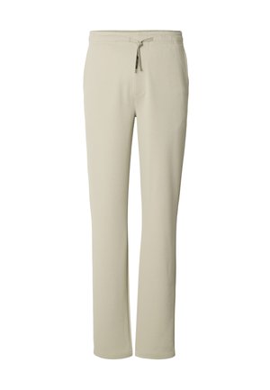 Pantalones jogger de beige claro hechos de una suave mezcla de algodón. Presentan una cintura elástica con cordón, piernas rectas y bolsillos laterales.