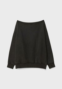 Felpa nera oversized con scollatura a spalle scoperte, polsini e orlo a coste. Realizzata in un tessuto morbido e con una vestibilità rilassata per il massimo comfort.