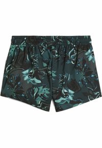 Herrbadshorts i mörkgrön med abstrakta blomster- och vågmönster. Har ett elastiskt midjeband och lättviktsmaterial.