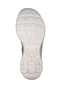 Suola della scarpa con un design in gomma a motivo bianco, dotata di grip testurizzati e aree rinforzate per garantire durata e trazione.