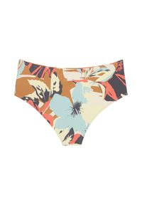 Φλοράλ γυναικεία εσώρουχα μπικίνι με ζωηρό πολύχρωμο σχέδιο σε ανοιχτό φόντο, μαλακό ελαστικό υλικό και σχεδιασμό με ψηλή κοπή στα πόδια.
