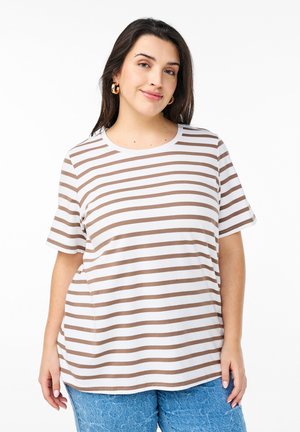 GESTREIFTES - Print T-shirt - fossil b w stripe