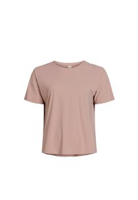 Light pink short-sleeve t-shirt made from soft fabric; features a round neckline and a relaxed fit with no visible patterns or accents.