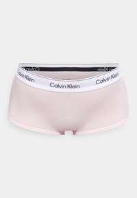 Ροζ ανοιχτό χρώμα γυναικείες μποξεράκια με λευκή ελαστική μέση που φέρει επαναλαμβανόμενο μαύρο λογότυπο "Calvin Klein".