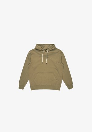 Olijfgroene hoodie vervaardigd uit zacht materiaal. Bevat een kangoeroe-zak, verstelbare koord en ribgebreide manchetten en zoom.