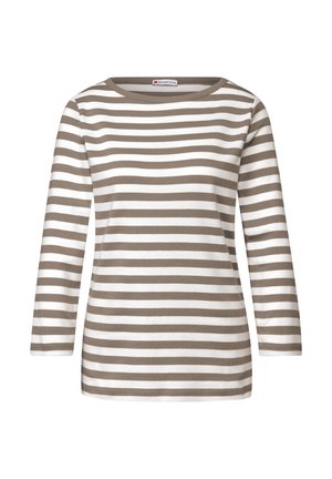Bruine en witte gestreepte langemouwen shirt met een ronde hals, gemaakt van zachte stof en met een rechte snit en minimale naden.