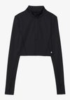 CROPPED HIGH NECK LONG SLEEVE TOP WITH 1/2 ZIP &THUMB HOLES - Longsleeve - black