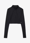 CROPPED HIGH NECK LONG SLEEVE TOP WITH 1/2 ZIP &THUMB HOLES - Pitkähihainen paita - black