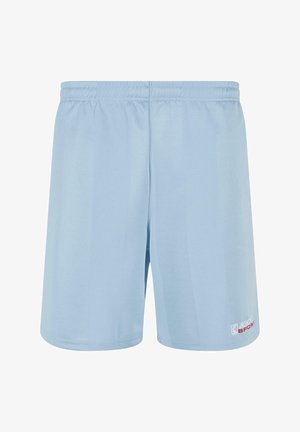 Svetlomodré športové šortky s elastickým pásom, hladkou textúrou a logom KAY SPORT so červenými akcentmi v dolnom ľavom rohu.