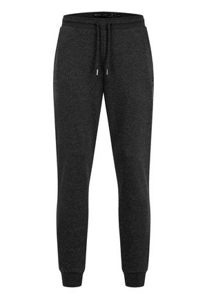Pantaloni jogger slim fit grigio scuro con vita elastica, coulisse, tasche frontali e polsini a costine.