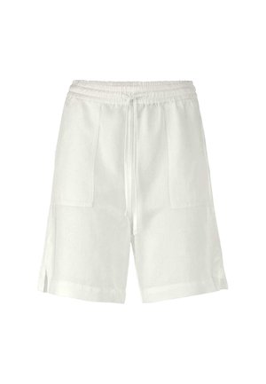 Weiße Leinen-Shorts mit elastischem Bund, Kordelzug und zwei Vordertaschen. Mit seitlichen Schlitzen für zusätzlichen Bewegungsfreiheit.