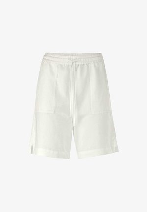 Witte linnen shorts met een elastische tailleband, trekkoord en twee voorzakken. Heeft zijsplitten voor extra bewegingsvrijheid.