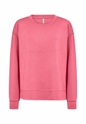 Roza dolg rokav srajca z okroglim izrezom, rebrastimi zapestji in spodnjim robom, enostavnega dizajna in mehke tkanine.