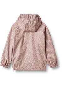 Jachetă cu glugă pentru copii, cu manșete elastice, model floral roz, prezentată din spate pe un fundal alb.