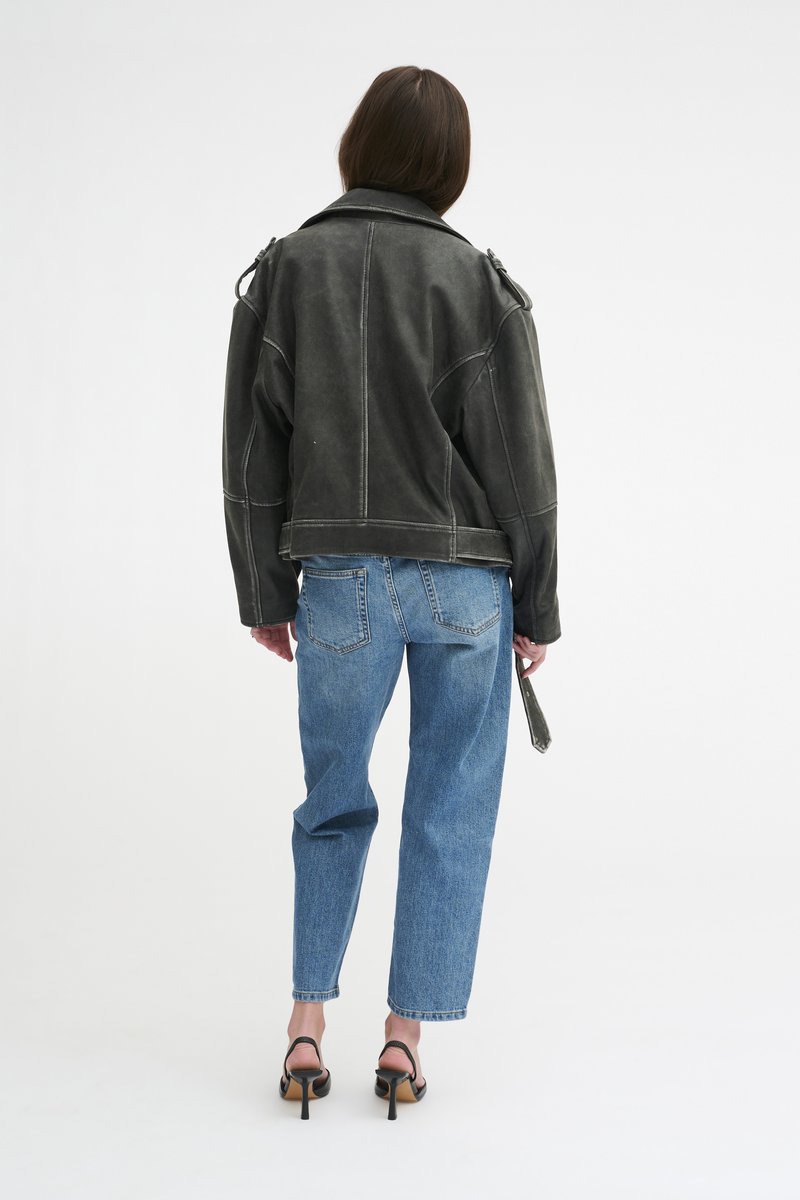 My Essential Wardrobe Lederjacke - medium grey retro wash/grau 