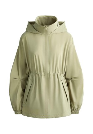 Hellgrüne Kapuzenjacke mit durchgehendem Reißverschluss, elastischem Bund und Bündchen sowie zwei Fronttaschen.