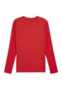 Rode longsleeve t-shirt van gladde, lichte stof met een ronde hals en een gestructureerde achterkant. Geen graphics of versieringen.