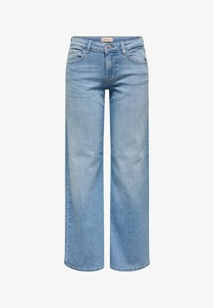 Světle modré džíny s přímým střihem nohavic, předním zapínáním na knoflíky a zip, poutky na pásek a pětiprvkovým kapsovým designem.