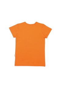 Short-sleeve orange t-shirt made from cotton, featuring a round neck and a straight hem, with a small label at the side seam.