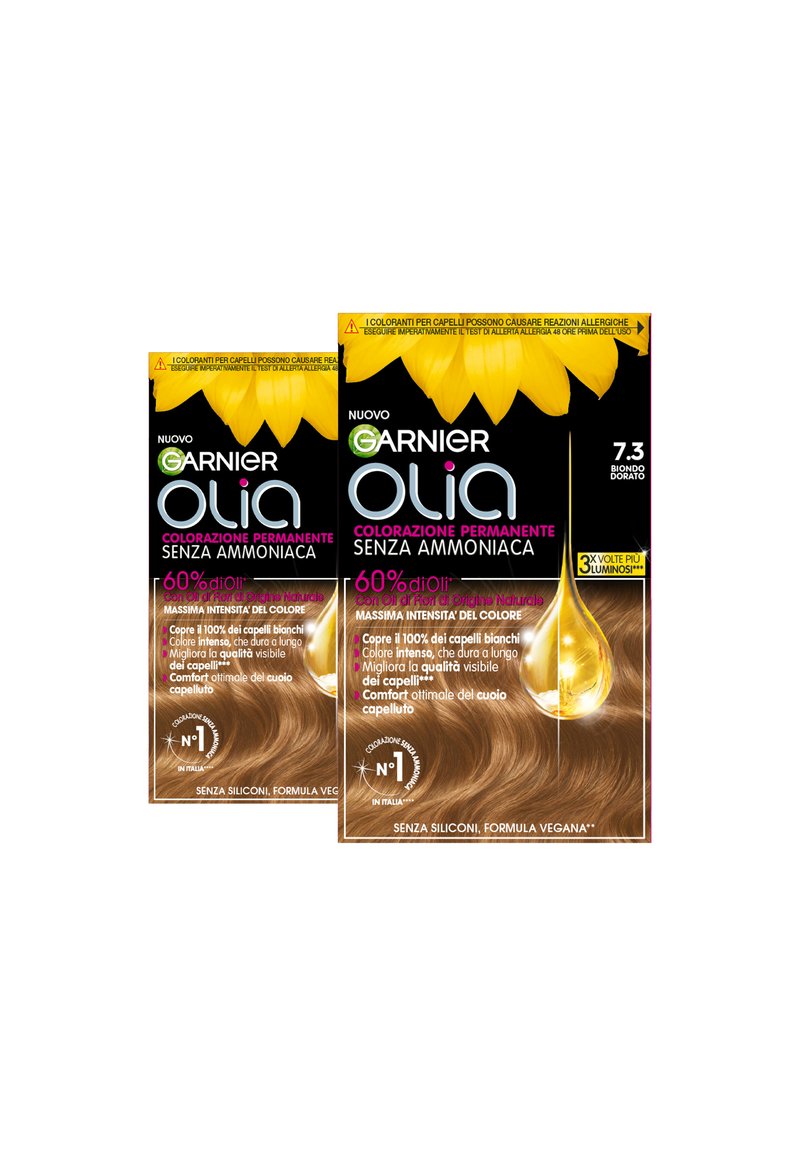 Garnier - GARNIER TINTA CAPELLI OLIA COLORAZIONE PERMANENTE SENZA AMMONIACA PER UNA FRAGRANZA DELICATA COPRE IL 100% DEI CAPELLI BIANCHI CON OLI DI FIORI DI ORIGINE NATURALE - 2 PACK - Tinte capelli - biondo dorato, Ingrandire