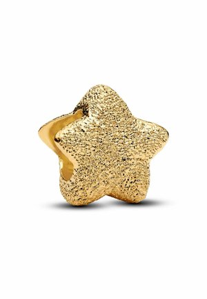 Goldstern-förmiger Anhänger mit strukturiertem Oberfläche und glänzendem Finish. Er hat eine hohle Mitte zur Befestigung an Schmuck.
