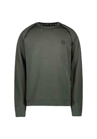 Groene katoen sweatshirt met een ronde hals, geribbelde manchetten en zoom, en zwarte accenten op de schouders. Heeft een klein logo op de borst.