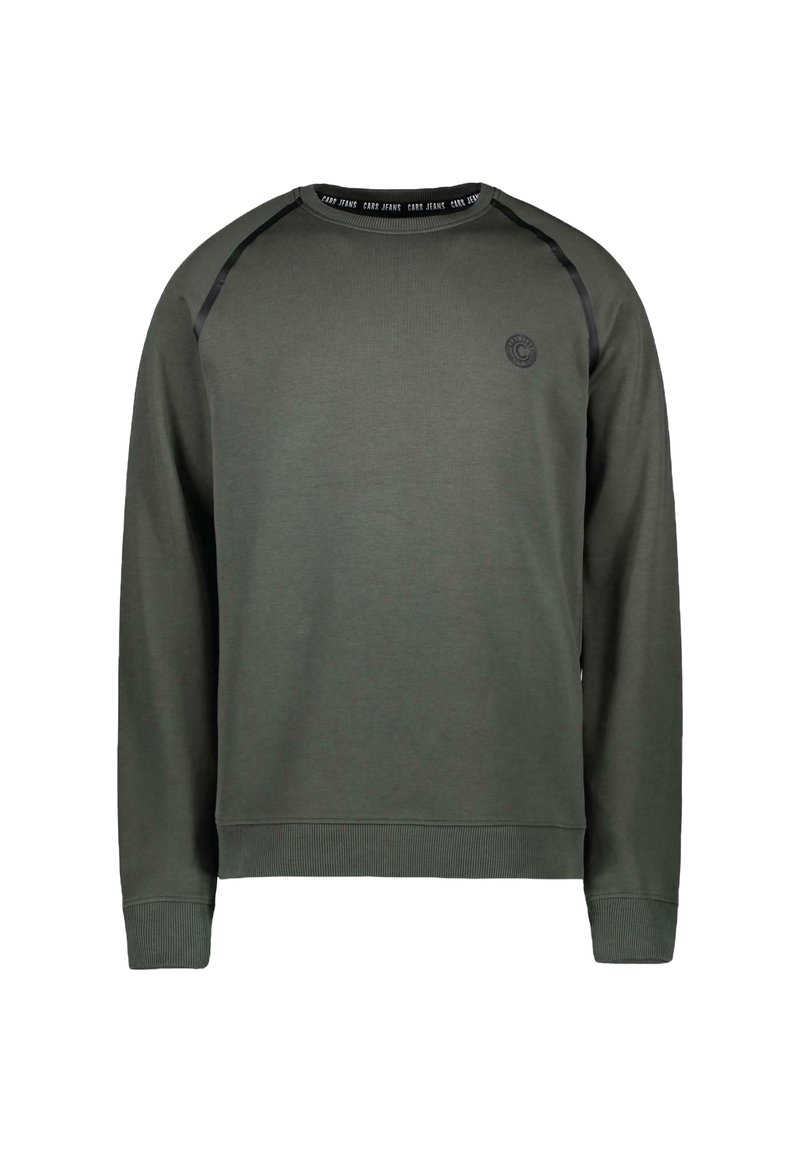 Groene katoen sweatshirt met een ronde hals, geribbelde manchetten en zoom, en zwarte accenten op de schouders. Heeft een klein logo op de borst.