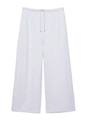 Lichtgrijze wijd uitlopende joggingbroek met elastische tailleband en trekkoord, gemaakt van zachte gebreide stof.