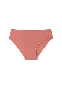 Sanfte rosa Damenslips mit der Aufschrift "aus Magie gefertigt" in kleinen goldenen Schreibschrift auf dem vorderen Bund.