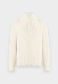 Maglione a maglia color crema con collo alto, maniche lunghe, motivo testurizzato e polsini e orlo a coste. Senza chiusure visibili.