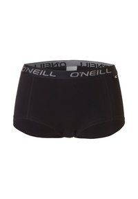Zwarte boxershorts van zacht materiaal met een grijze O'Neill-logo tailleband, met een glad ontwerp zonder zichtbare patronen of accenten.