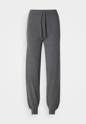 Grå joggebukser med en manchettern hem, laget av myk stoff. Har snøring i livet og en løs passform for komfort.