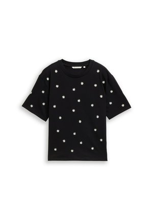 TOM TAILOR DENIM, BOXY T-SHIRT WITH EMBROIDERY - T-shirt print - black daisy design