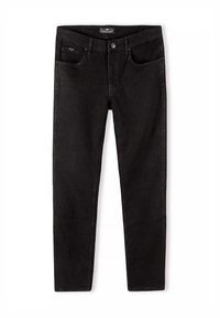Czarne dżinsy o prostym kroju, pięć kieszeni i guzikiem w pasie. Miękka tekstura i subtelne detale szycia.
