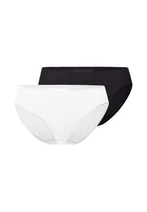 Deux slips en coton sans couture, un noir et un blanc, posés à plat et superposés sur un fond blanc.