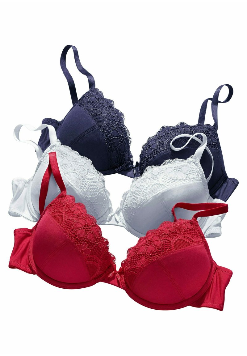 LASCANA 3ER-PACK - Push-up BH - rot marineweiß