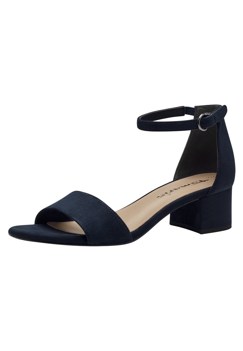 Sugar - Sandalias De Tacón De Bloque Para Mujer, Puntera Abierta, Correa Al Tobillo, Zapatos De Vestir Cómodos Para Bodas Y Uso Casual, Marino, 23 Cm