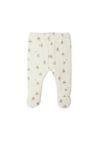 Baumwoll-Leggings für Babys in Creme mit einer weichen Textur, versehen mit einem verspielten Druck von Booten und Figuren. Mit Fußdesign und elastischem Bund.
