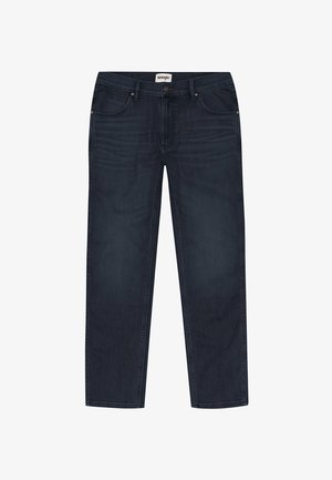 Ciemnoniebieskie dżinsy o prostym kroju, z klasycznym zapięciem na guziki i zamek błyskawiczny, pięcioma kieszeniami oraz subtelnymi detalami w szwie.