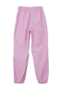 Rosa, leichte, elastische Hosen mit gerafften Bündchen. Glatte Textur und lockere Passform, die für Komfort und Bewegungsfreiheit sorgen.
