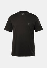 Svart bomullströja med korta ärmar, rund halsringning och subtil "JP"-logotyp på bröstet. Slät textur, klassisk passform.