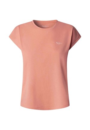 Lyserød T-shirt med korte ærmer og rund hals med lille hvid "Pepe Jeans London"-logo på venstre bryst.
