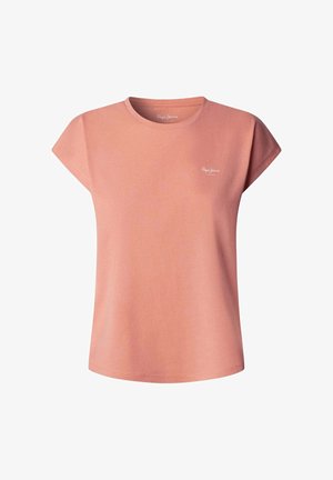 Roze T-shirt met korte mouwen en ronde hals, met een klein wit "Pepe Jeans London"-logo op de linkerborst.