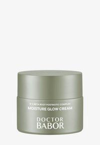 Crema Doctor Babor Moisture Glow en un tarro mate de color verde claro, con detalles en relieve en la tapa y texto blanco con información del producto.