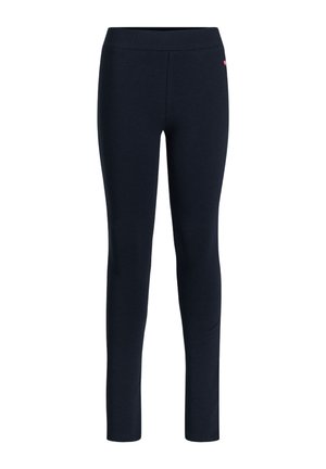 Dunkelblaue Leggings aus weichem, dehnbarem Material. Verfügt über einen hohen Bund und ein dezentes Logo auf der linken Seite. Slim-Fit-Design.