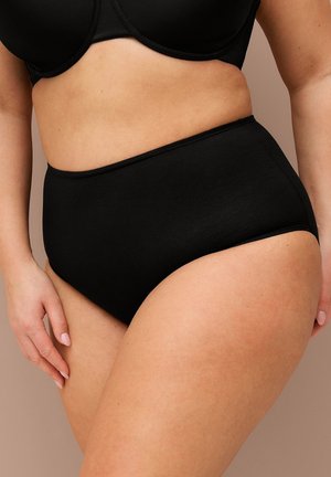 Hochgeschnittene schwarze Unterwäsche aus glattem Material. Verfügt über ein nahtloses Design mit eingekleideter Elastic an Taille und Beinen.
