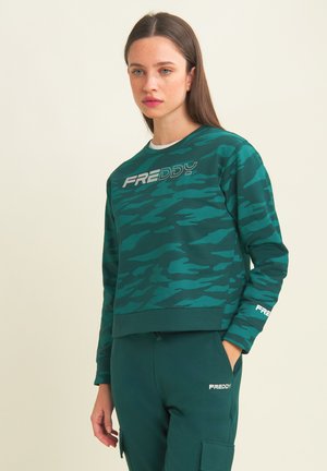 CROPPED WITH PEARLY LOGO AND CAMOUFLAGE PRINT - Felpa - teal