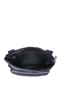 Borsa a tracolla blu navy con chiusura a zip, superficie liscia, interno in tessuto e un ulteriore scomparto con chiusura a zip.