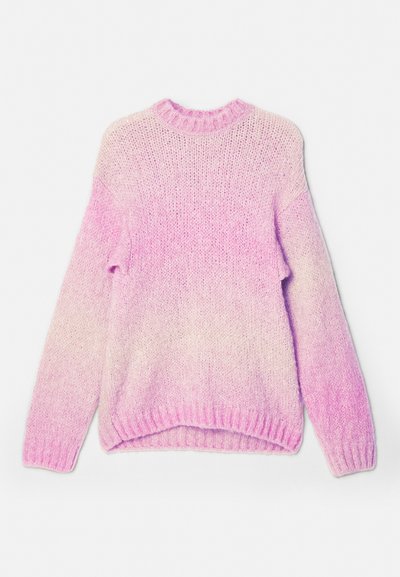 Maglione lavorato a maglia rosa chiaro con effetto sfumato, dotato di maniche lunghe, scollatura rotonda e polsini e orlo a costine. Filato strutturato.