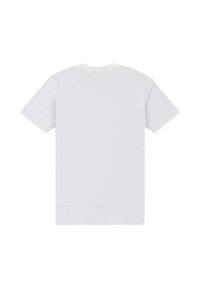 Bílé bavlněné tričko s klasickým kulatým výstřihem, krátkými rukávy a jednobarevným vzorem s hladkou texturou. Zobrazen zadní pohled.